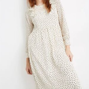 Madewell Smocked Ruffle-Shoulder Midi‎ Dress in Inkbrush Dots